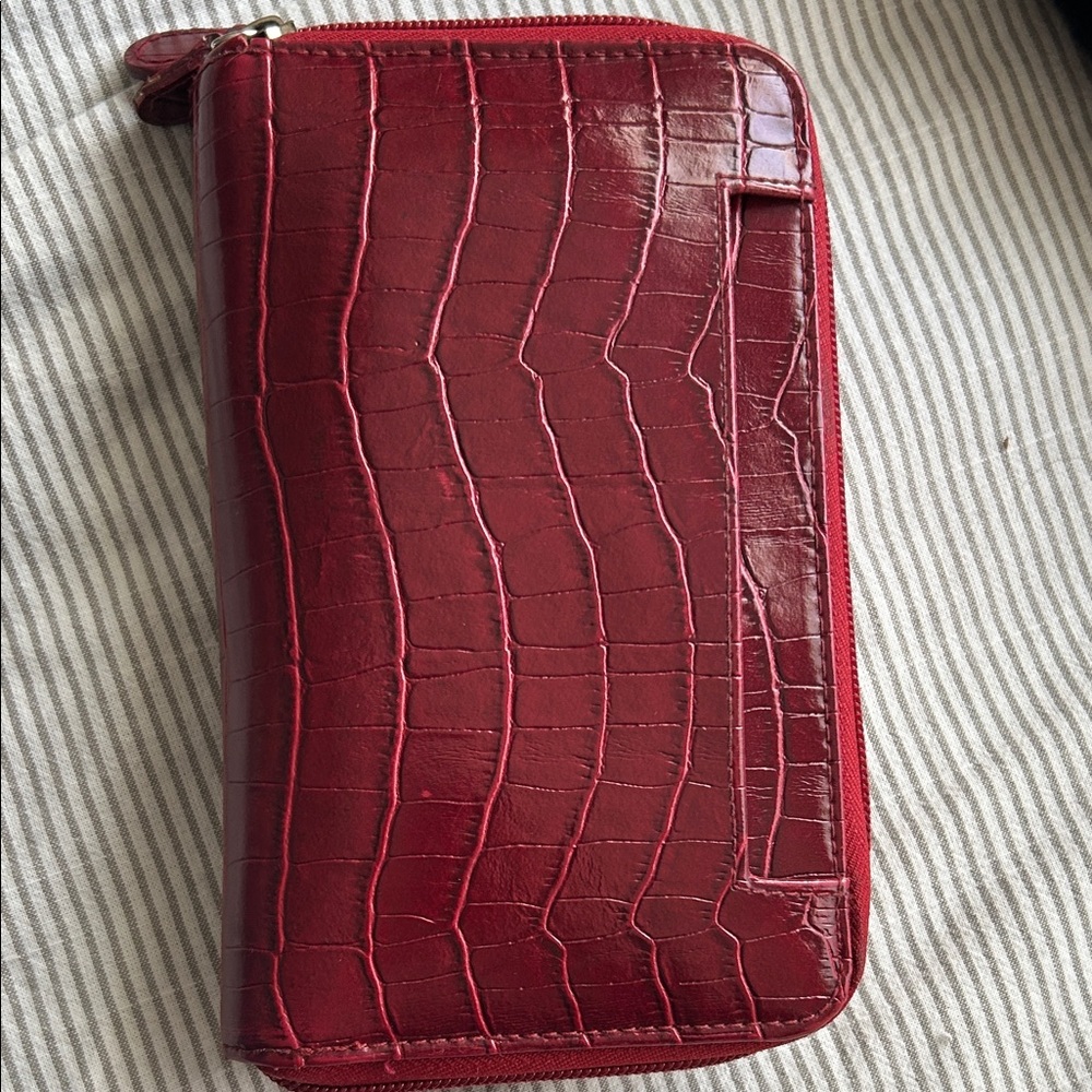 Red Croc-Embossed Zip Wallet